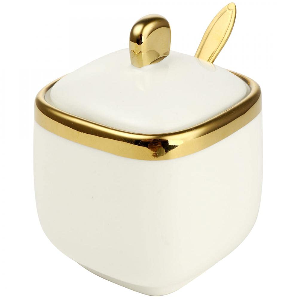 Set of 3 Porcelain Condiment Jar Spice Container with Lids, Ceramic Sugar Bowls Condiment Pots Spice Jars Seasoning Box Set, Best Spice jar for Your Home, Kitchen, Counter (White suit)