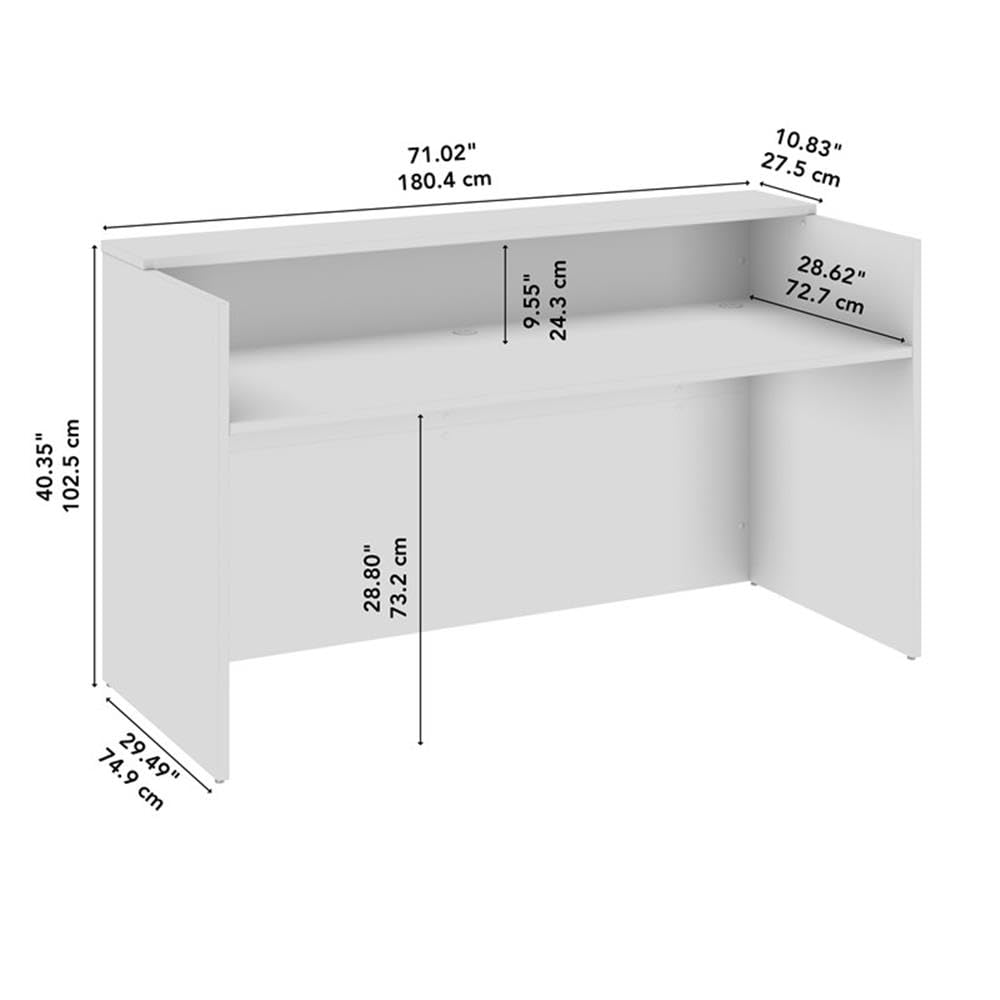 Bush Business Furniture Arrive 72W x 30D Reception Desk with Shelf in Natural Elm, Modern Receptionist Station for Office Waiting Room