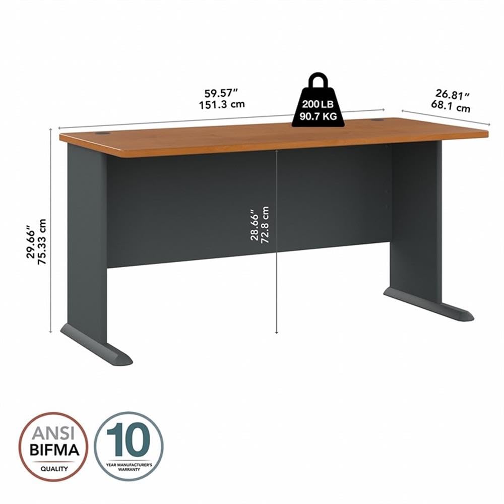 Bush Business Furniture Series A 60W Desk in Natural Cherry and Slate