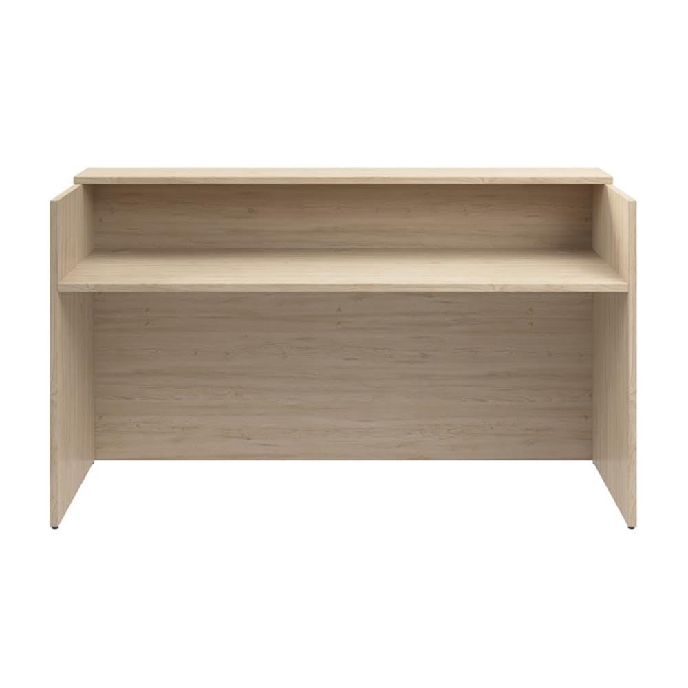 Bush Business Furniture Arrive 72W x 30D Reception Desk with Shelf in Natural Elm, Modern Receptionist Station for Office Waiting Room
