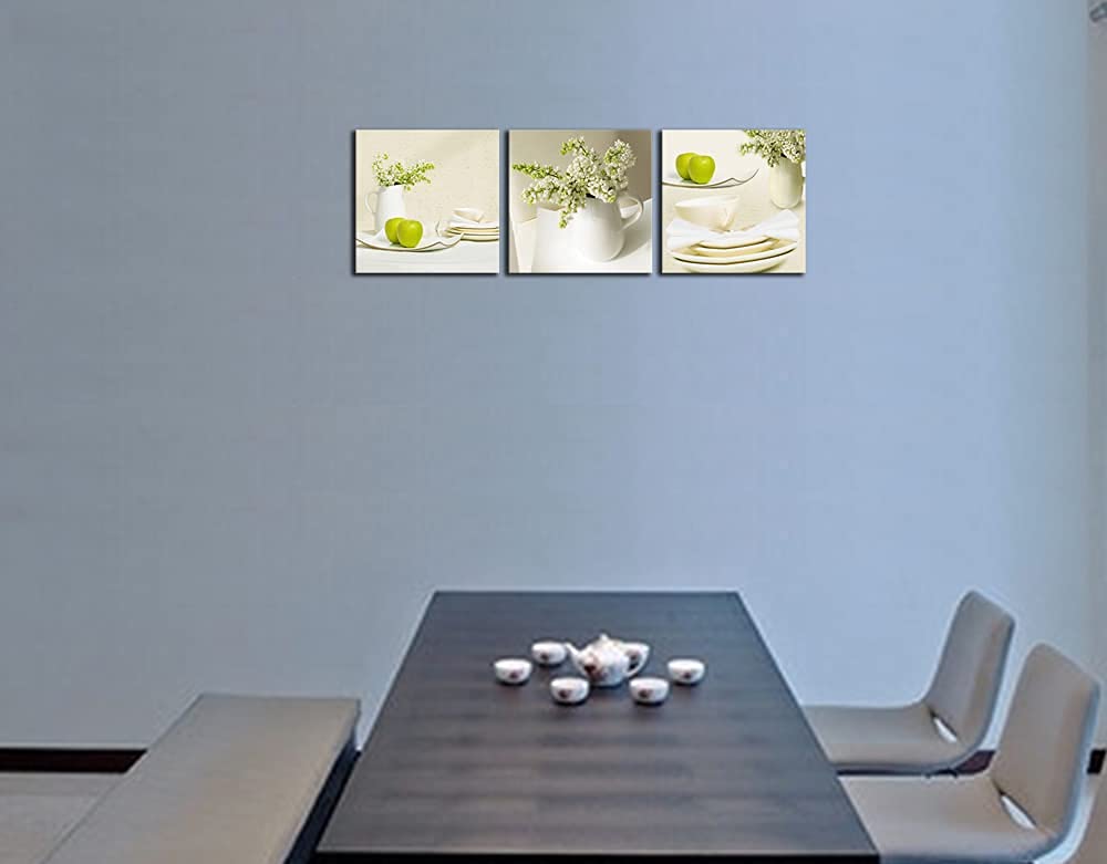 Wieco Art Elegant Life Canvas Prints Wall Art Grace Flowers Pictures Photo Paintings for Bedroom Bar Home Decorations Modern 3 Panels Stretched and Framed Decorative Green Floral Giclee Artwork