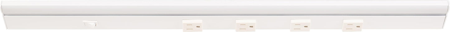 Task Lighting 24-1/2" High Output Direct Voltage Series Lighted Power Strip, Single-White, 800 Lumens/Fixture, White Finish, White Receptacles, Soft White 3000K