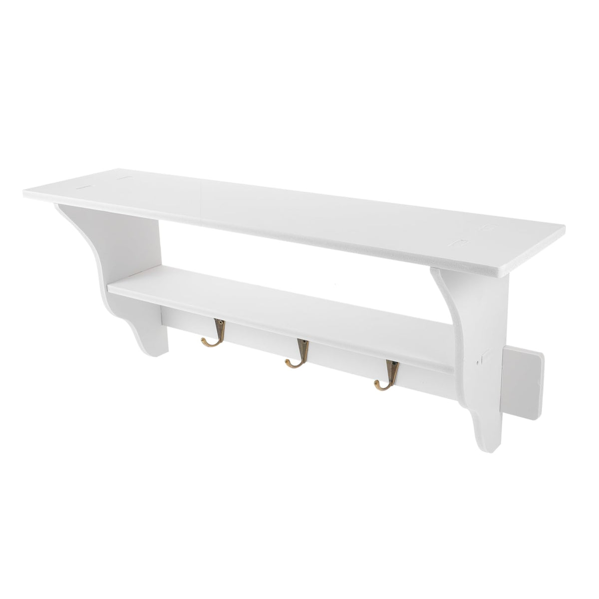 ABOOFAN Modern Wall Shelf with Hooks Floating Storage Rack for Home Decor Key Holder and Organizer Design for Entryway Bedroom and Bathroom Elegant White Finish