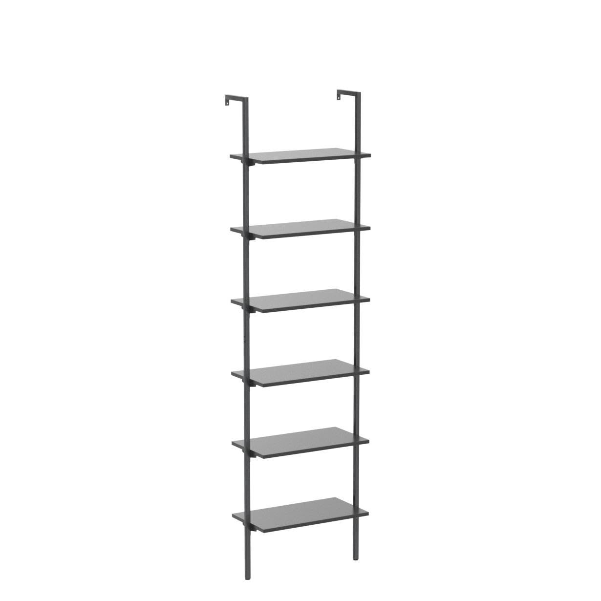ODK 6-Tier Ladder Shelf, Book Shelf with Metal Frame, Bookcase for Living Room, Home Office, Kitchen & Bedroom, Space Saving Freestanding Organizer Rack, Black (10" D x 24" W x 87" H)
