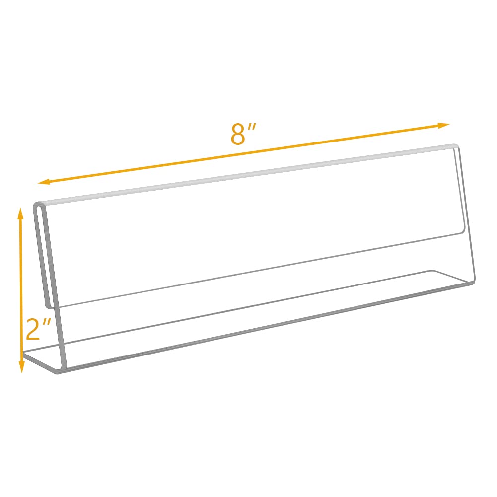 6 Pack 8"W x 2"H Acrylic Office Name Plates Name Labels for Desks, Horizontal Slant Back Clear Desk Sign Holder for Table Display