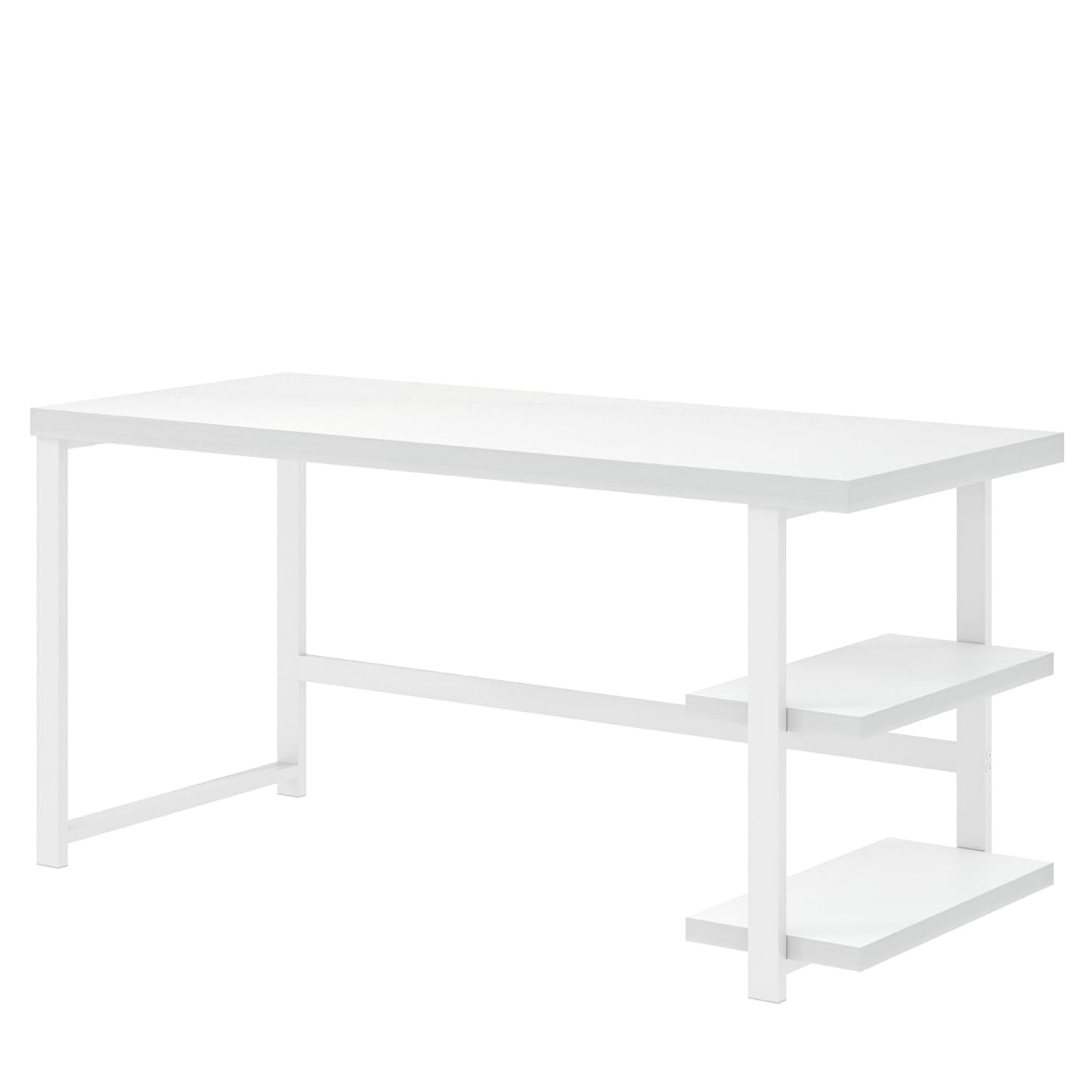 EXCEFUR White Computer Desk, Modern Home Office Desk with Storage Shelf, Wood and Metal Writing Study Table for Living Room Bedroom, 53 Inch