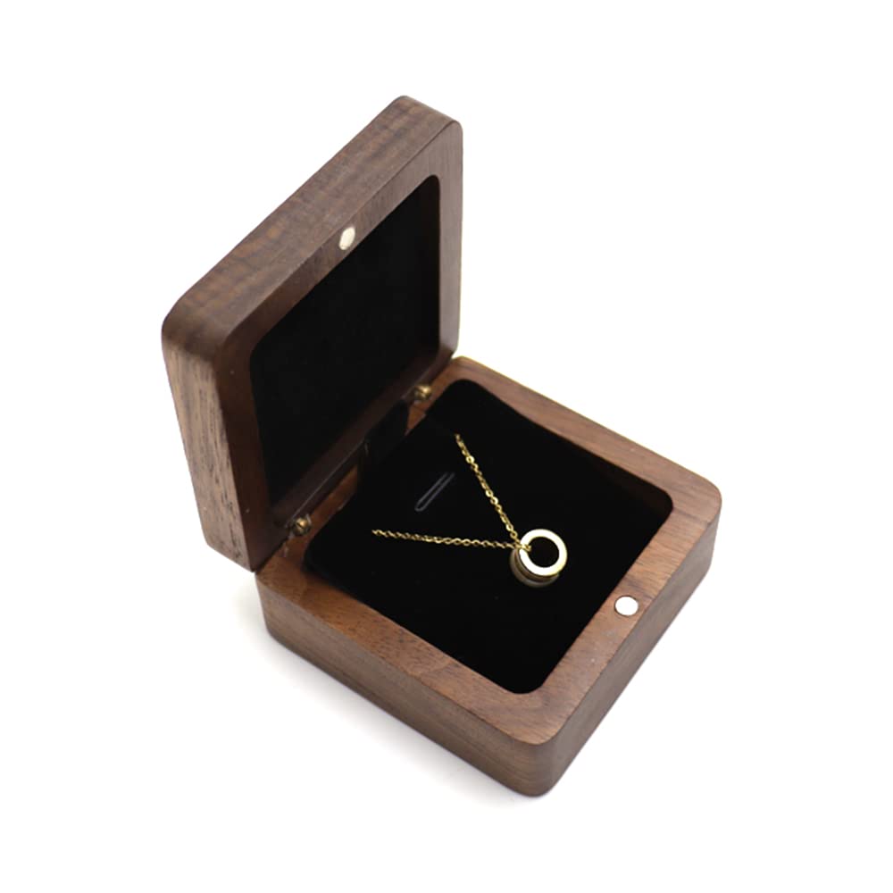 DSHOM Natural Walnut Wooden Necklace Gift Box Pendant Storage Case Jewelry Display Box for Anniversary Propose Christmas