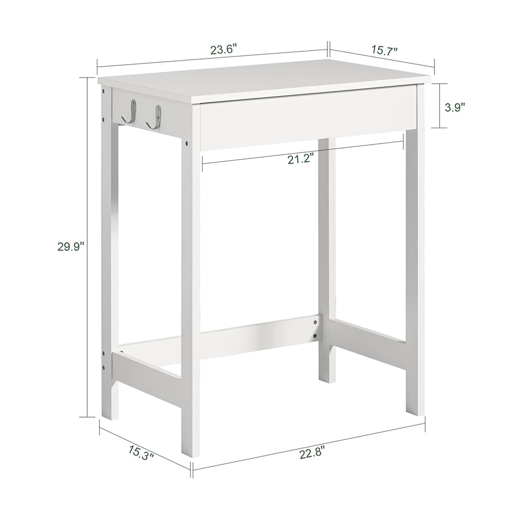 Haotian Small Desk with Drawers, Mini Writing Table, Vanity Table Computer Workstation Children Teenagers Desk with Hooks, White FWT43-W