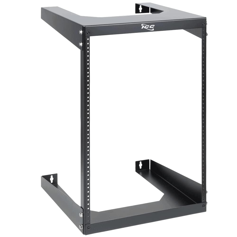 ICC 15U Wall Mount 19″ Open Frame Server Rack – 18″ Deep Cold-Rolled Steel, 125 lb Load Capacity – Network Rack for Patch Panels, Switches, AV, IT & Telecom Equipment Installations