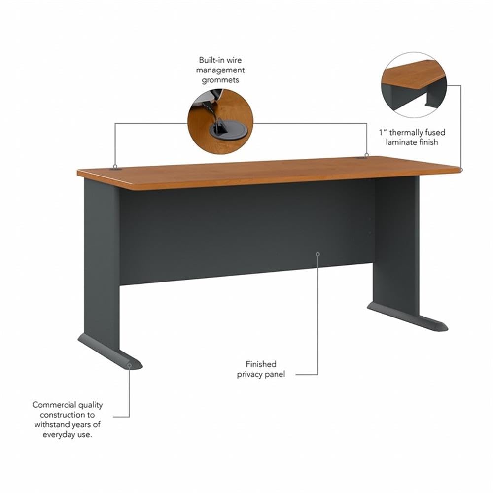 Bush Business Furniture Series A 60W Desk in Natural Cherry and Slate
