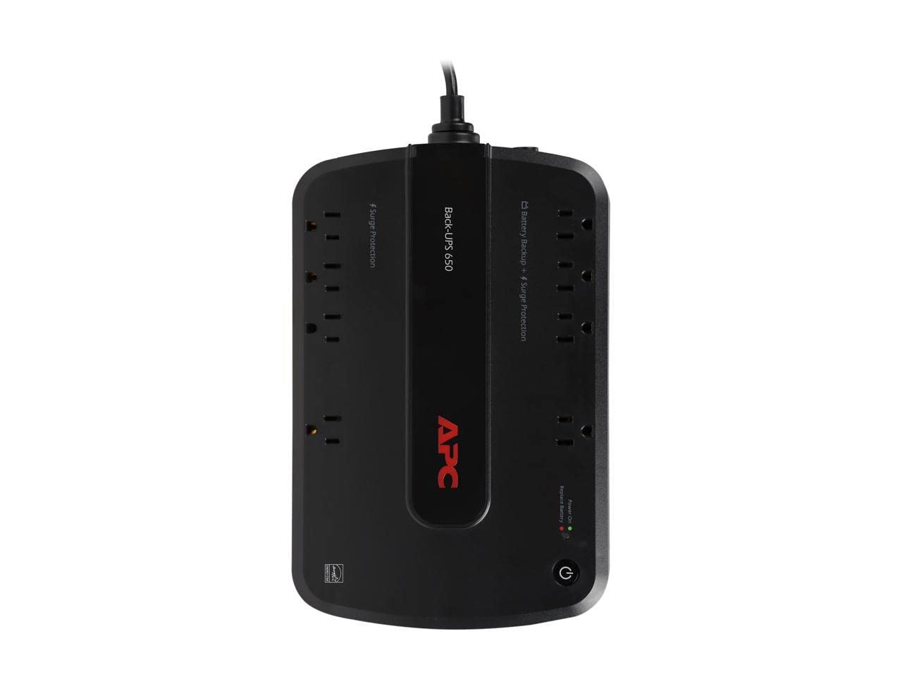 APC Back-UPS 650VA / 390W Battery Backup & Surge Protector, 8 Outlets, RJ45 Ethernet Protection, BE650G1 Uninterruptible Power Supply for Computers, Wireless Routers, and Home Office Electronics