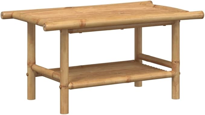 Bamboo Fiber Coffee Table with Storage Shelf, Eco-Friendly Modern Square Design