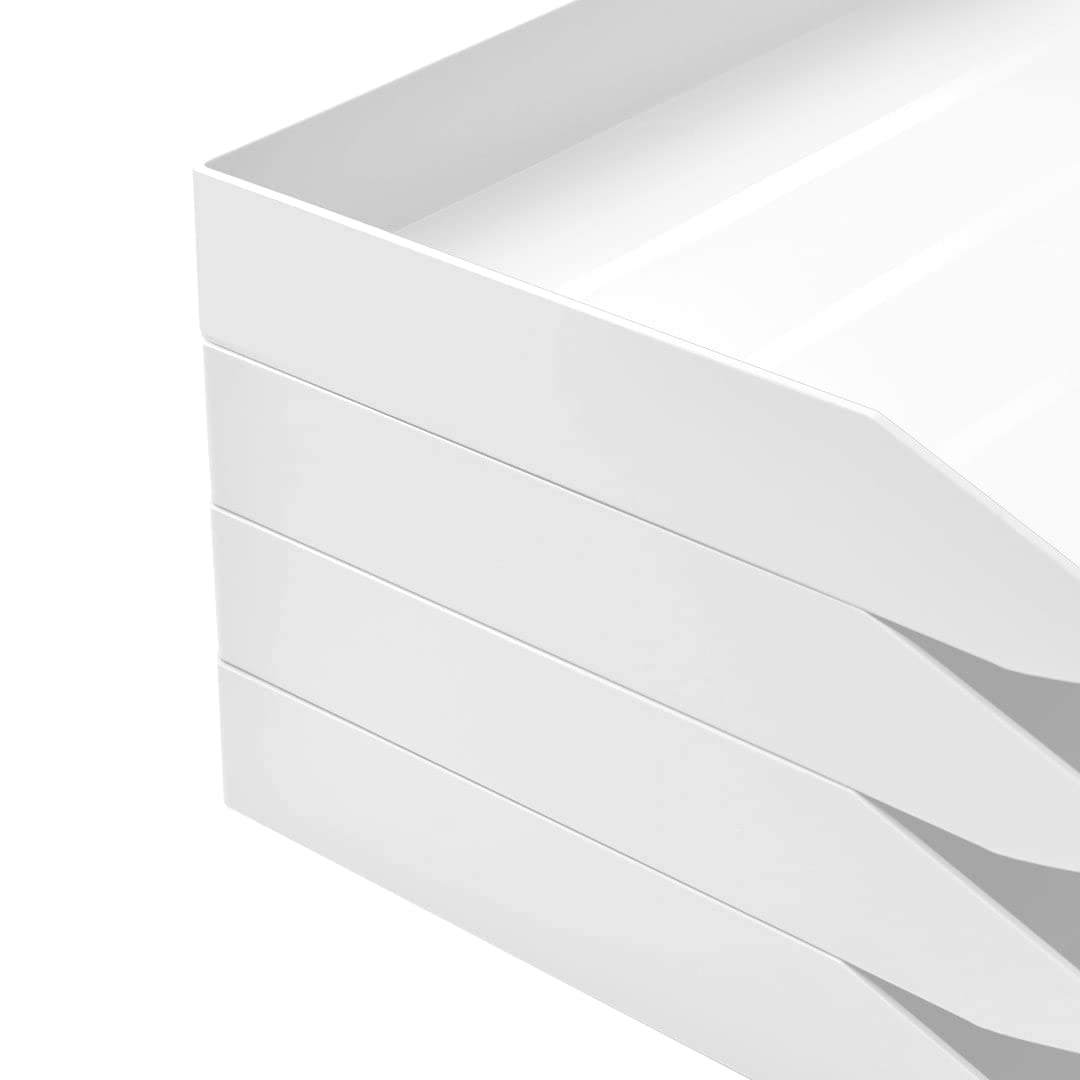 Acrimet 3 Tier Paper Organizer Letter Tray – Plastic Stackable Desk File Organizer, Side Load Paper Sorter for Letter/A4 Office File Folder Holder – White