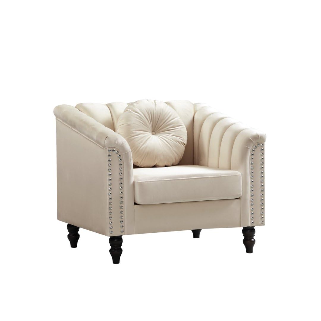 UOCFYK Accent Chair, Single Couch Chair with Style Button Tufted, Scroll Arms and Nailhead for Living Room, Office, Apartment, White