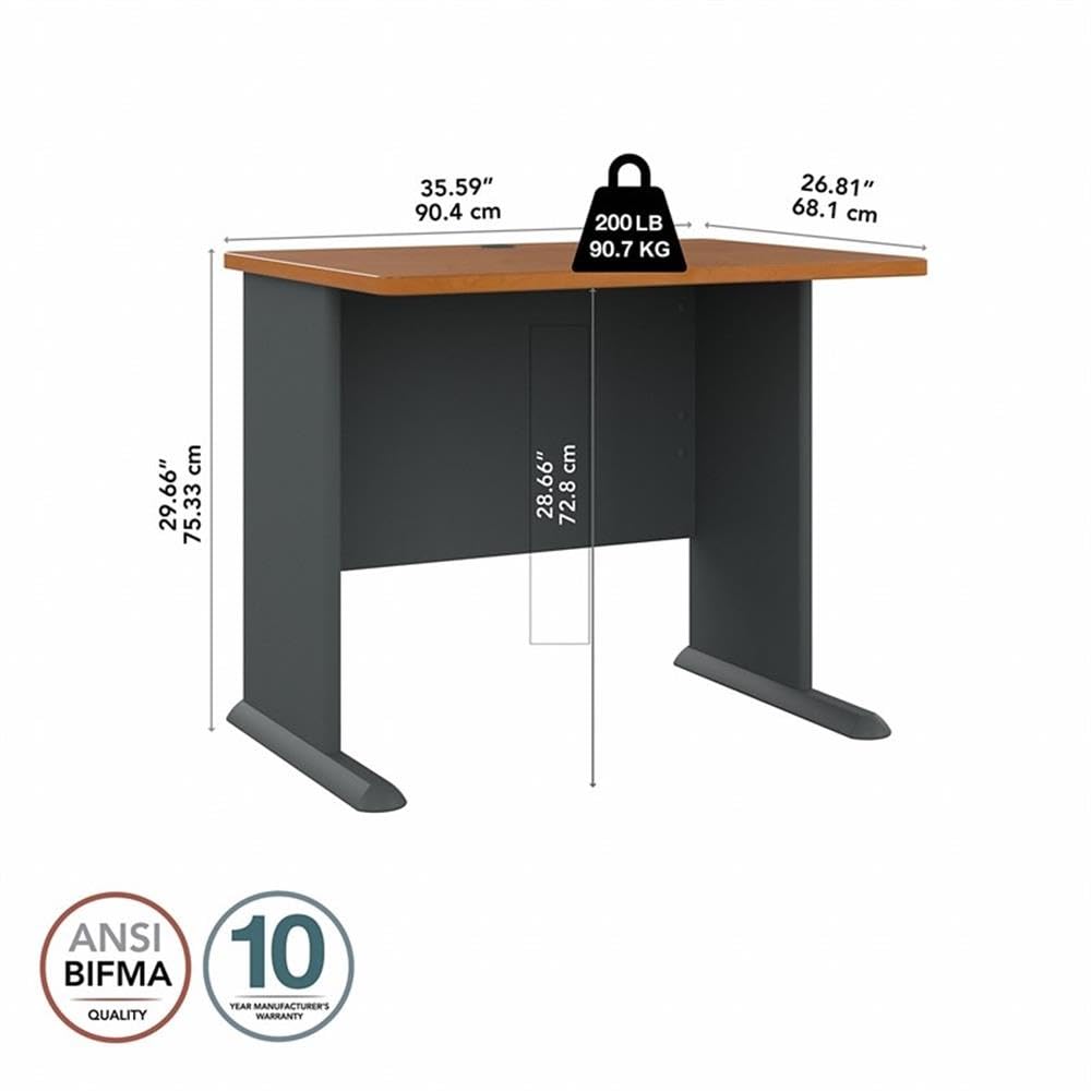 Bush Business Furniture Series A 36W Desk in Natural Cherry and Slate, Compact Workstation for Home or Office, Small Desktop Solution for Limited Workspace