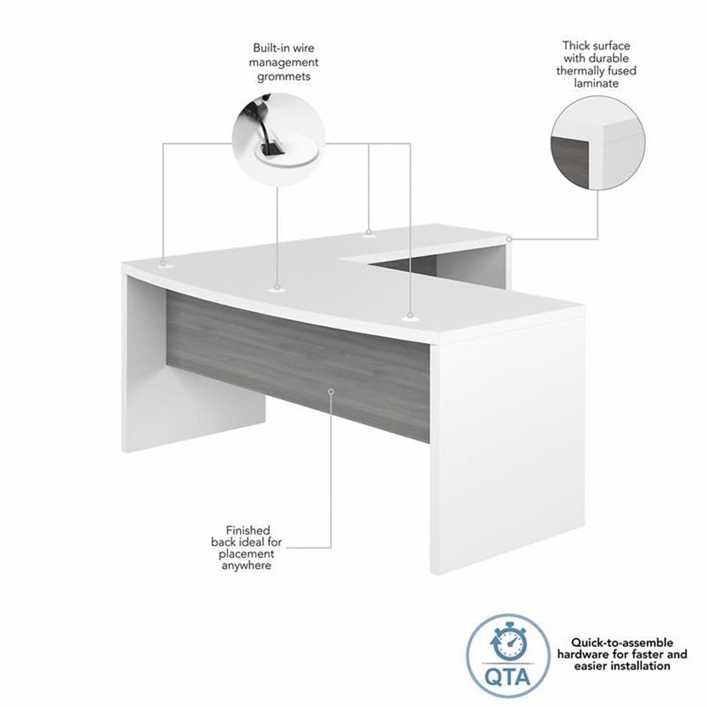 Bush Business Furniture L Shape Desk with Wire Management | Echo Collection Corner Bow Front Table for Home Office with Quick-to-Assemble Hardware | 72Wx77Lx30H