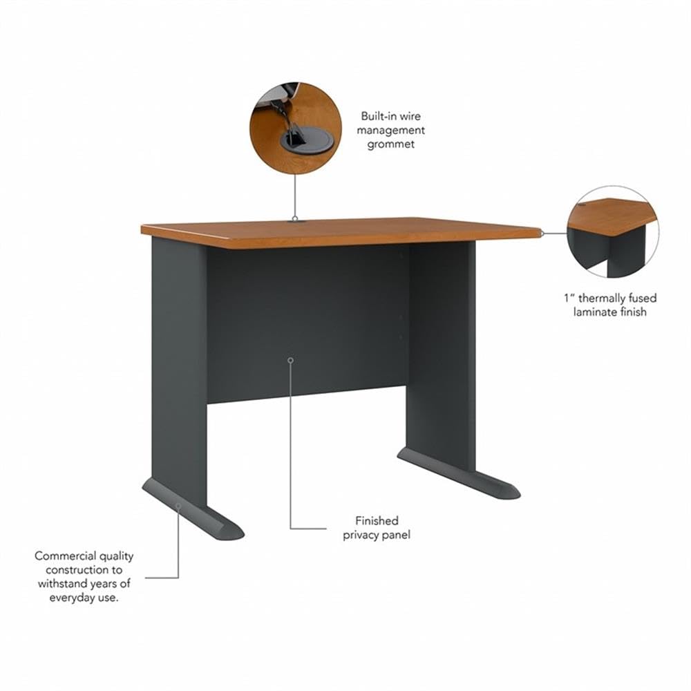 Bush Business Furniture Series A 36W Desk in Natural Cherry and Slate, Compact Workstation for Home or Office, Small Desktop Solution for Limited Workspace