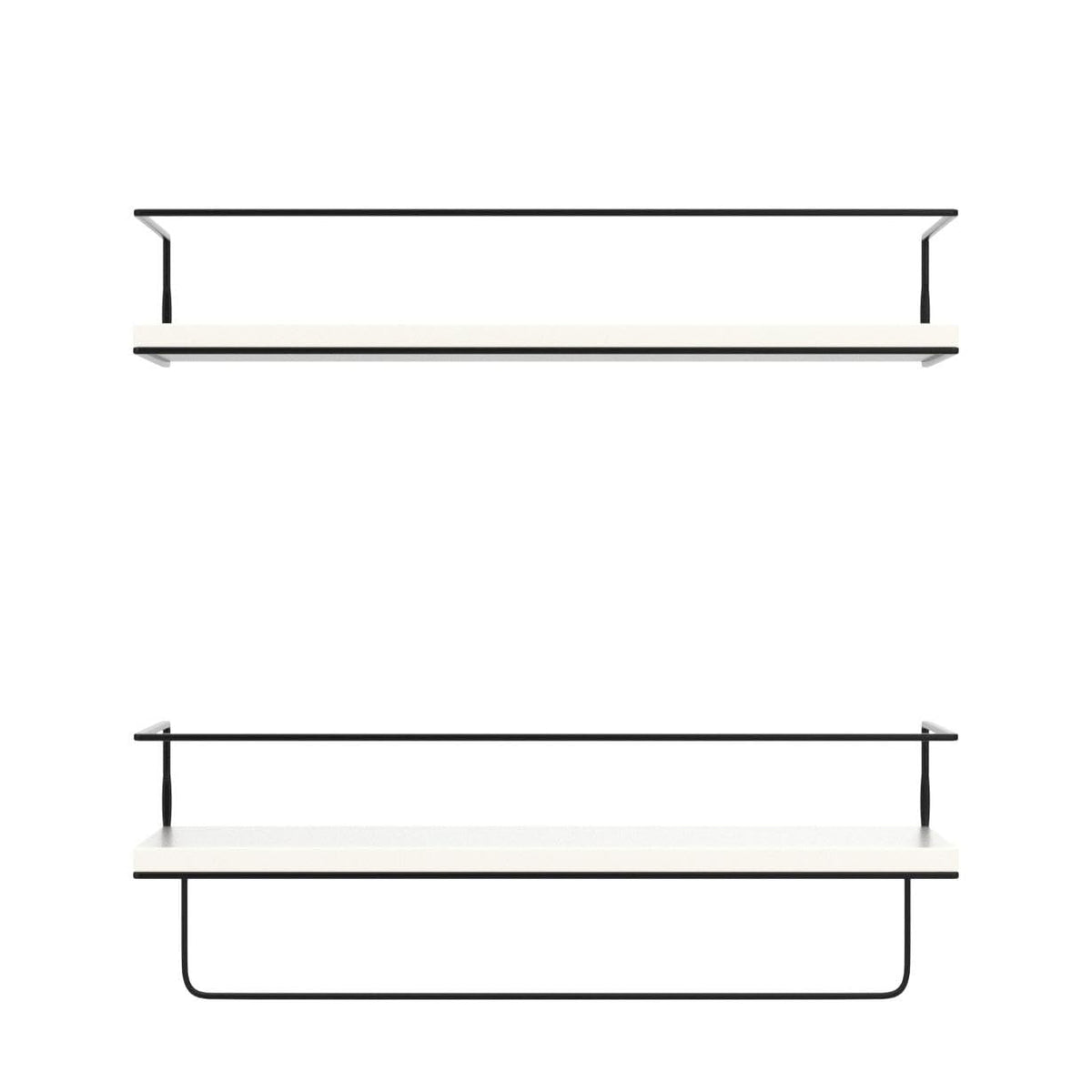 Shario White Floating Shelves - Set of 2, Wall Mounted Hanging Shelves with Black Towel Rack, Decorative Storage Shelves for Bathroom, Kitchen, Living Room & Bedroom (Modern White, 15.7 Inches)