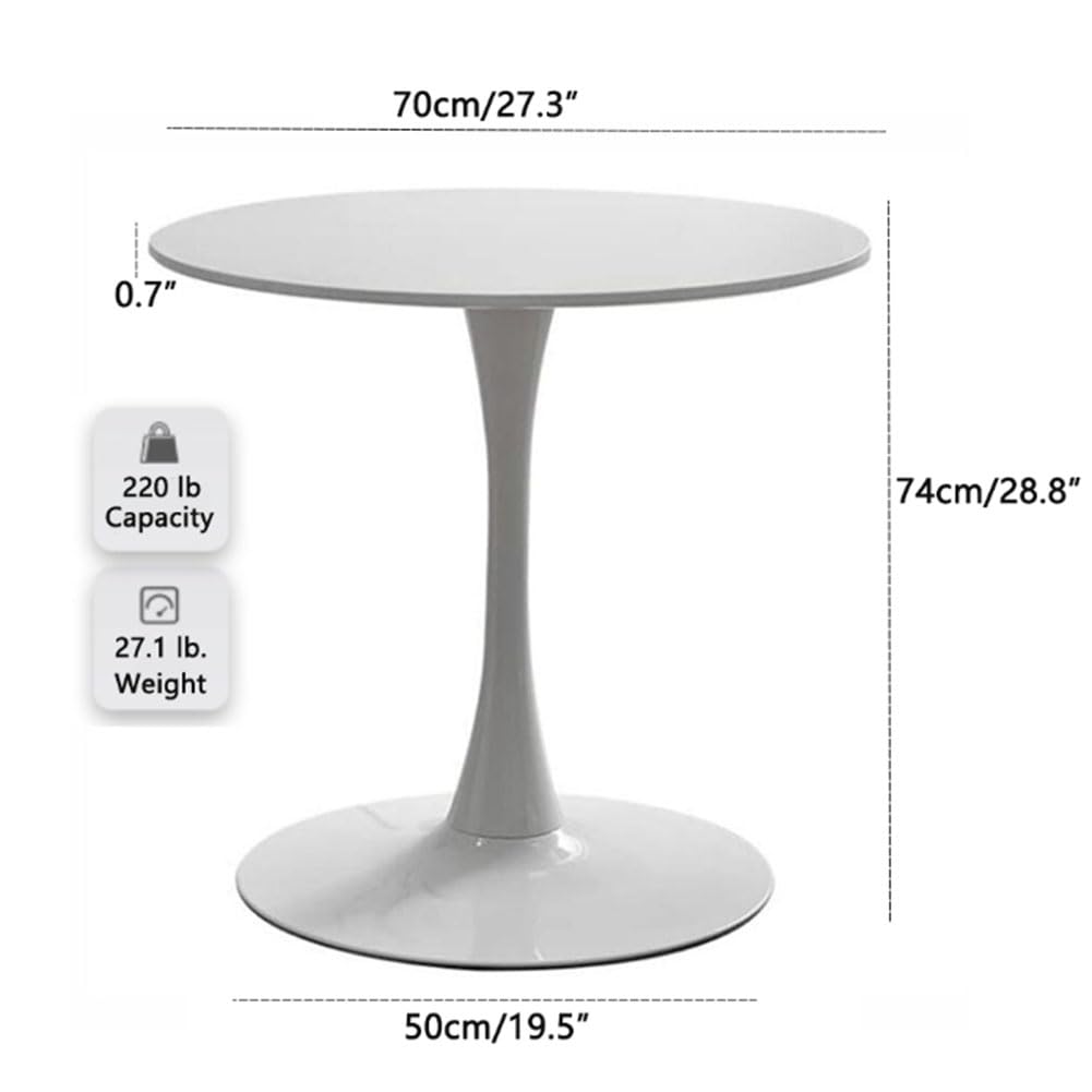 HYYTEIBL 27.3" Tulip Dining Table, White, Perfect for 2-4 People, Mid-Century Modern Style, Round MDF Top with Sturdy Base for Dining Room, Living Room, Cafe