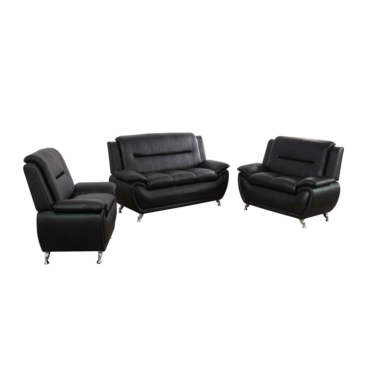 UOCFYK Lounge Comfy Faux Leather Sectional Sofa Modern Couch for Small Living Room/Dorm/Bedroom/Office/Apartment for Small Spaces, (Black-2, Three-Piece)