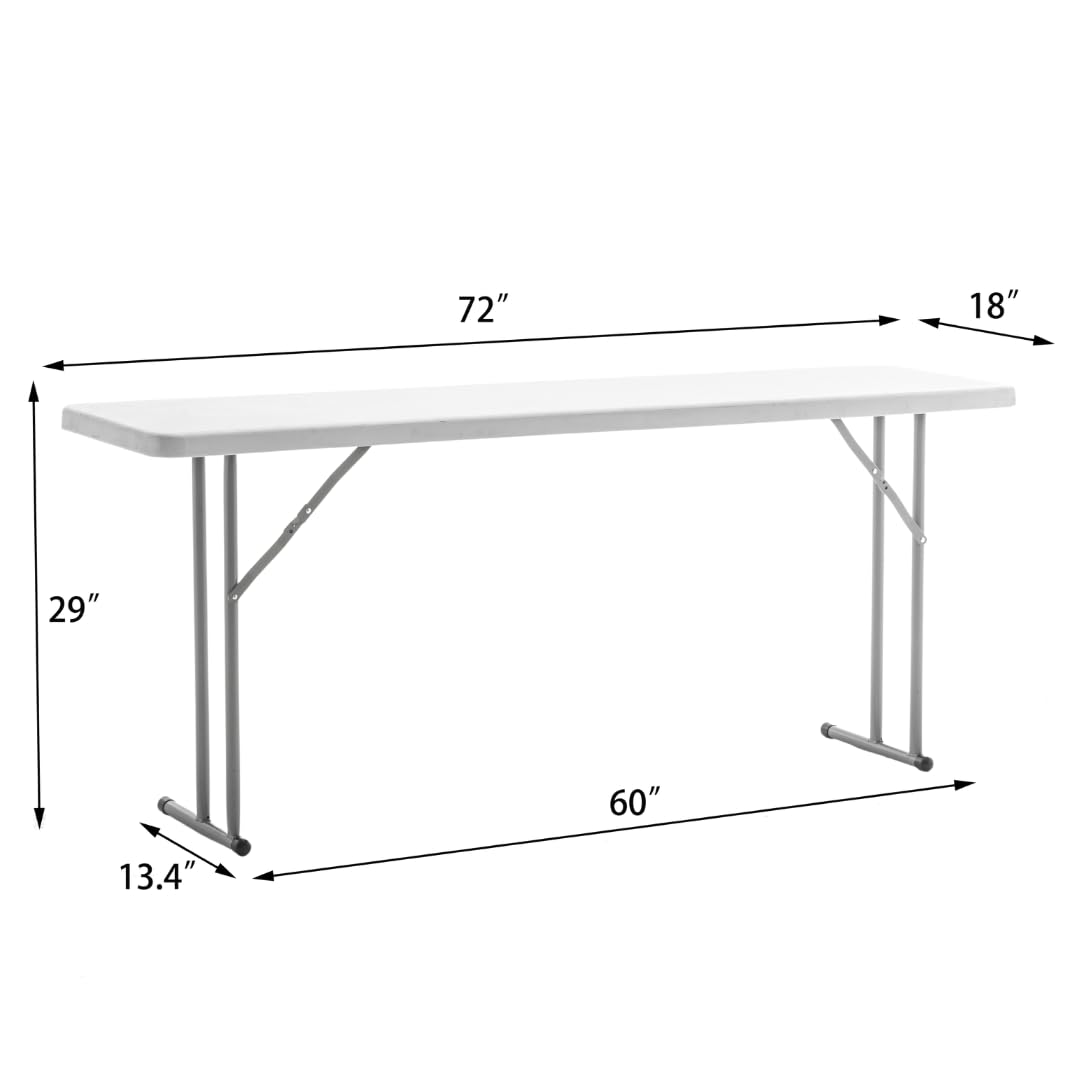 BTEXPERT 6-Foot - 72" Long White Granite Plastic Folding Seminar Training Table Portable 18" Wide Narrow, 29" High, Events Indoor Outdoor Lightweight Set of 5