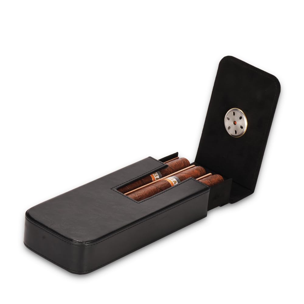 MIVLXLX Leather Cigar Case -Thick cedar travel humidor, Cedar Wood Lined Cigar Humidor with Silver Stainless Steel Cutter