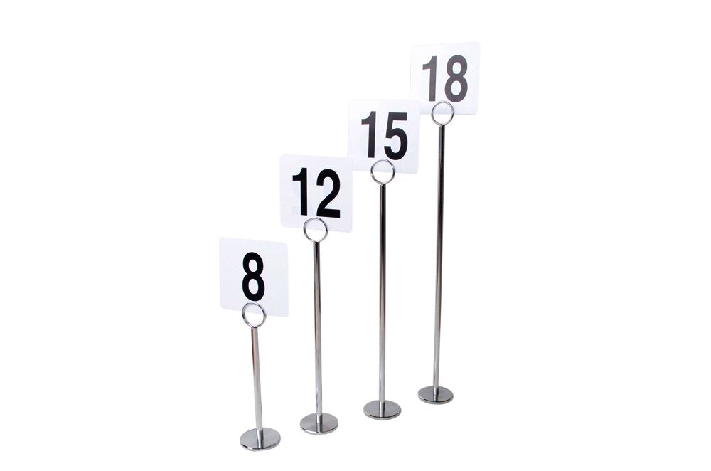 New Star Foodservice Ring-Clip Table Number Holder / Place Card Stand, 15 Inch, Silver, Set of 12