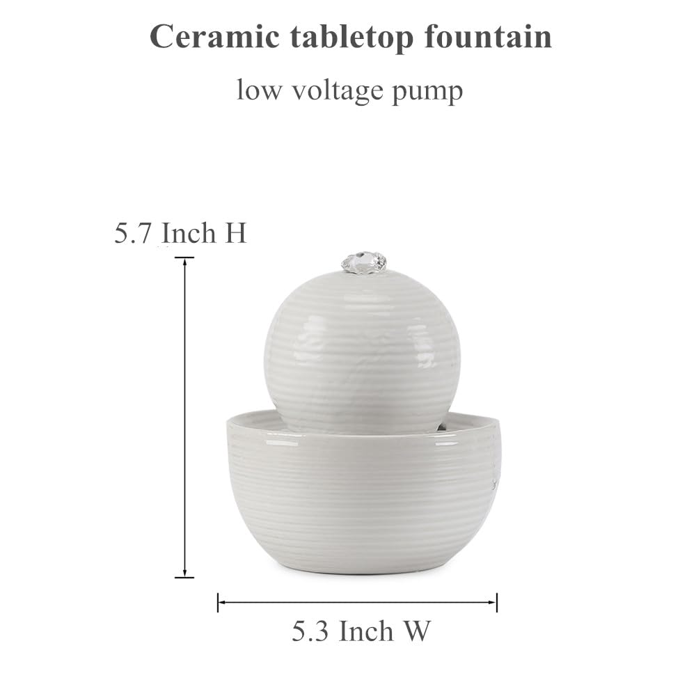 Ceramic Tabletop Desktop mini Fountain Water Feature Water Fall Indoor and Outdoor and Home Decoration (White A174)