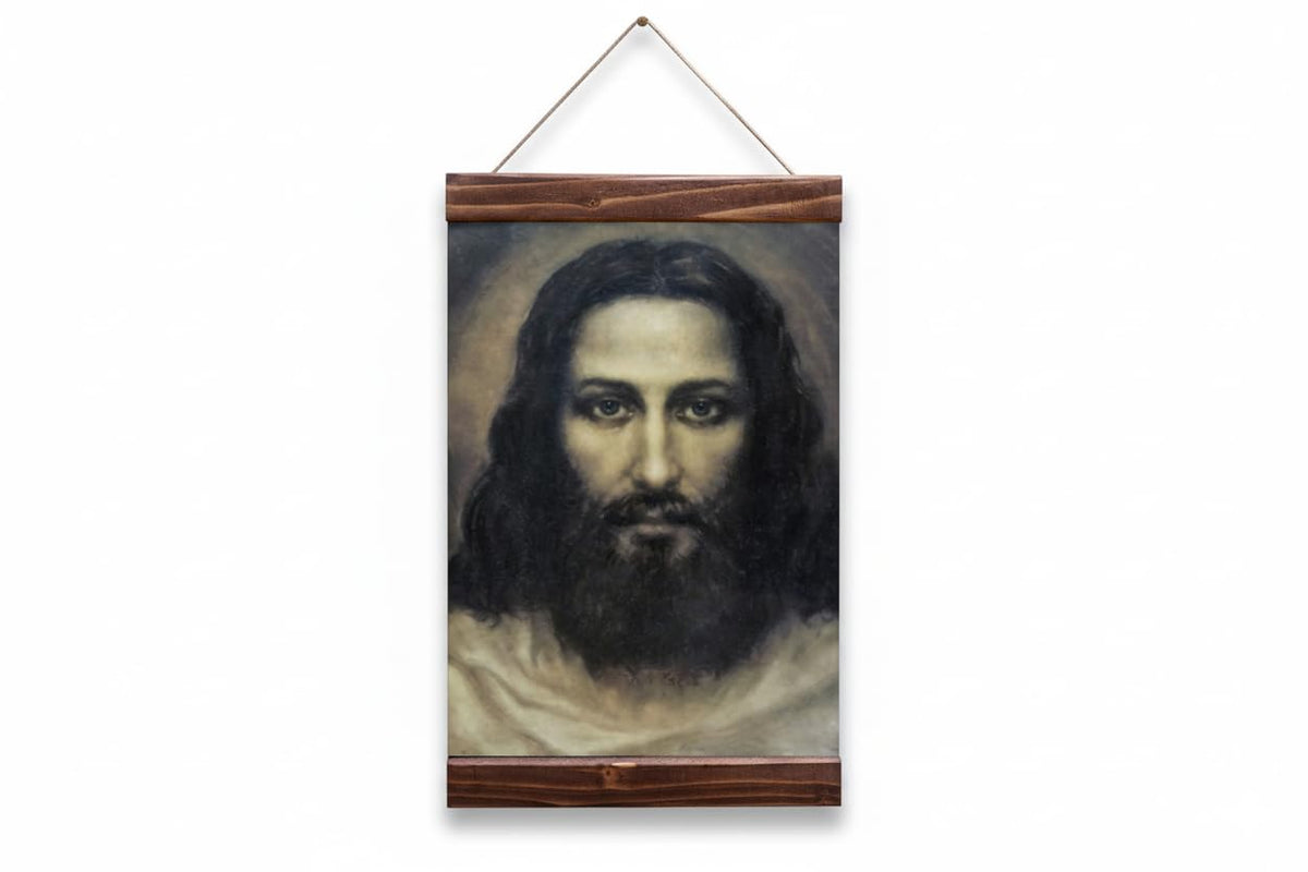 Jesus Christ Face Based on Painting by Ariel (Haroutin) Agemian Wood Framed Canvas Print 11.8 x 15.7 Inches