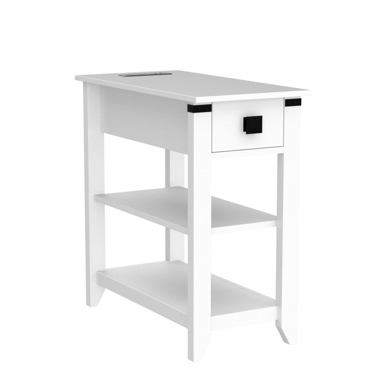 HOSEOKA Narrow End Table with Charging Station, Side Table with USB Ports and Outlets, Nightstand for Small Spaces, Slim Sofa Side Table with Storage Drawer for Living Room, Bedroom, White
