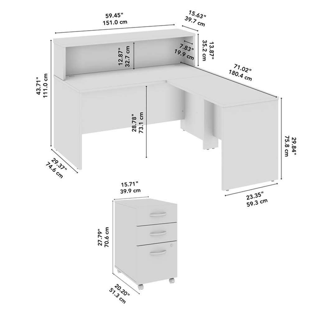 Bush Business Furniture Arrive 60W x 72D L Shaped Reception Desk with Shelf and Mobile File Cabinet in Storm Gray, Modern Receptionist Station for Office Waiting Room