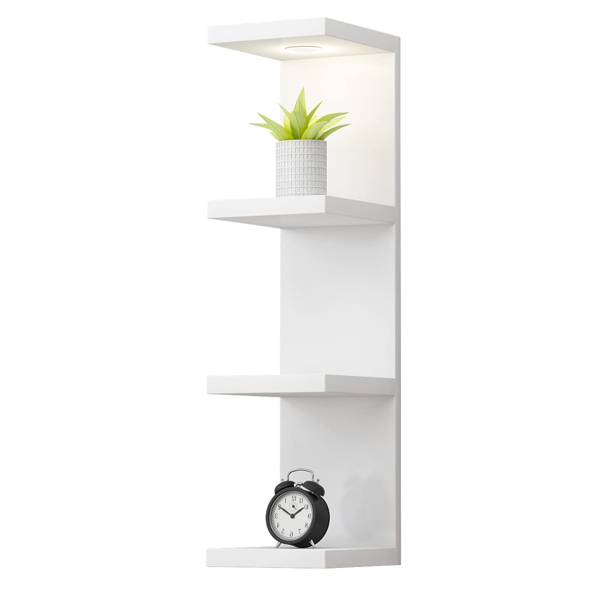 LitaEther Versatile 4 Tier Wall Shelf Unit,White Lack Wall Shelf,Display Floating Shelf with LED Remote Control Light