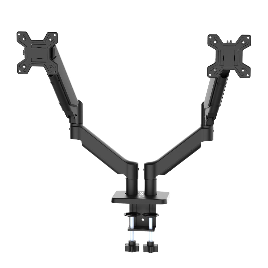 ZORIVA Dual Monitor Arm Full Motion Gas Spring Desk Mount for 13-34" Screens, Space-Saving VESA Stand for Gaming, Work, and Productivity