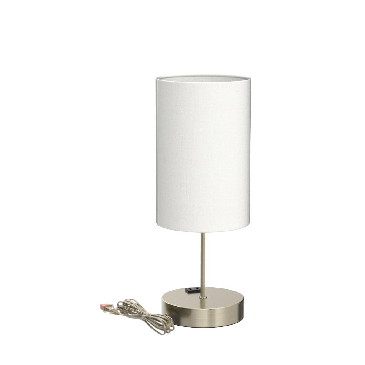 Set of 2 Touch Control Table Lamps with 2 USB Charging Ports&AC Outlet, 3-Way Dimmable Bedside Nightstand Lamps with White Fabric Lampshade for Reading, Bedroom, Living Room, A19 LED Bulbs Included