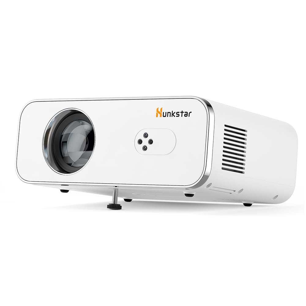 HUNKSTAR Mini Projector, 4K Support Projector with Wifi 6 and Bluetooth 5.2, 1000 ANIS Portable HD1080P Home Video Projector with Auto Focus, Suitable for Family Gatherings, Various Festivals (White)