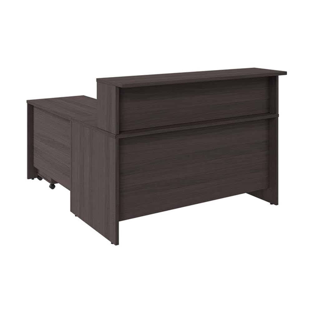 Bush Business Furniture Arrive 60W x 72D L Shaped Reception Desk with Shelf and Mobile File Cabinet in Storm Gray, Modern Receptionist Station for Office Waiting Room