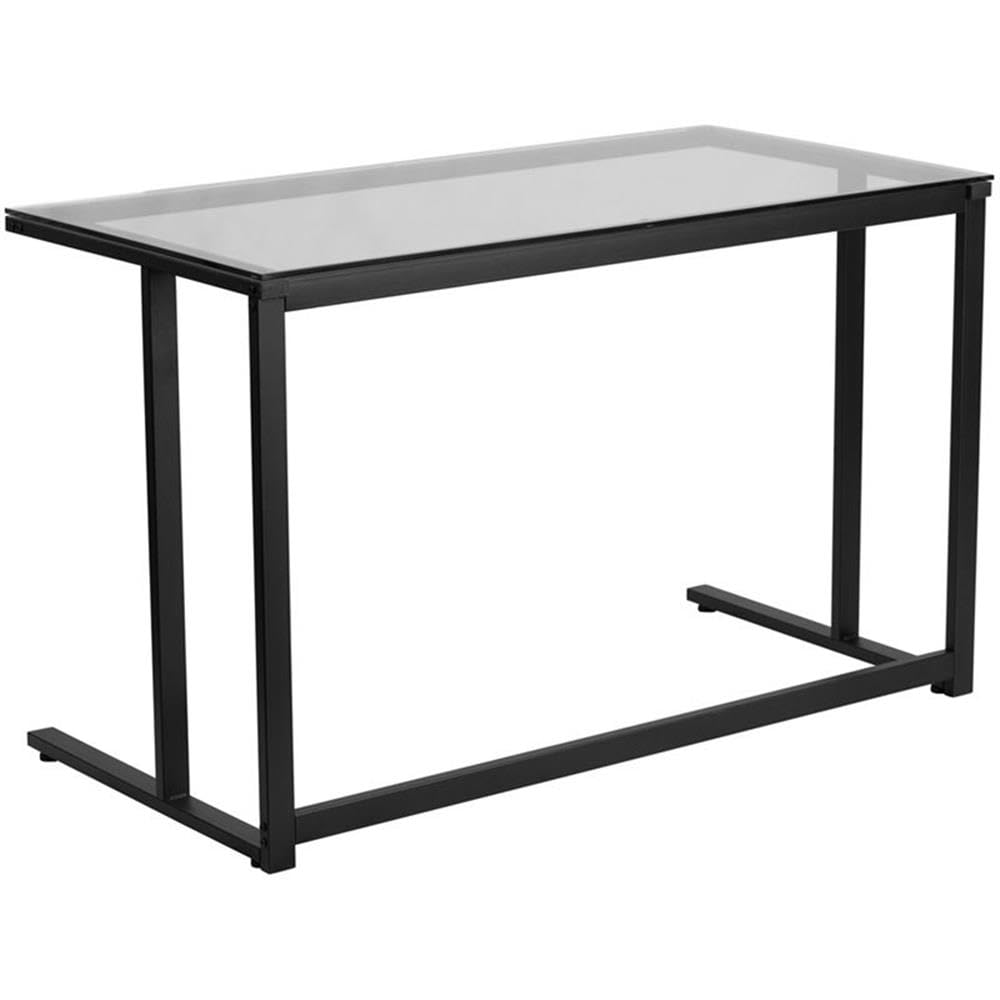 Flash Furniture Singleton Glass Desk with Black Pedestal Metal Frame