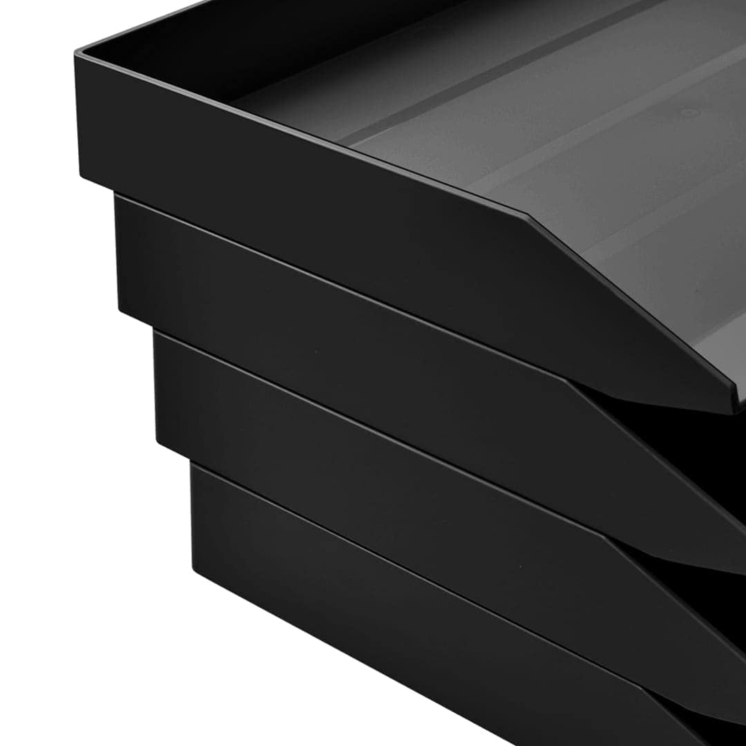 Acrimet 4 Tier Paper Organizer Letter Tray – Plastic Stackable Desk File Organizer, Side Load Paper Sorter for Letter/A4 Office File Folder Holder – Black