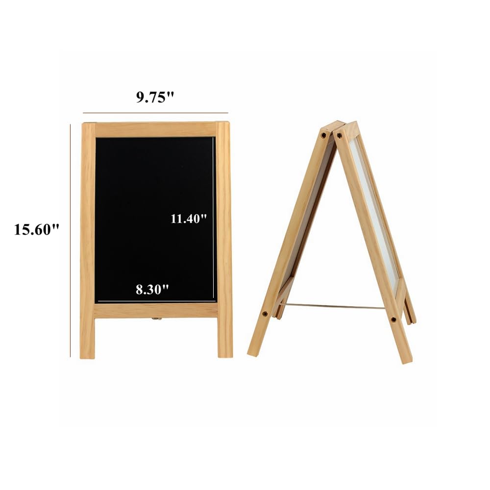 BangQiao Wooden Freestanding A Frame Non Magnetic Chalkboard and Magnetic Dry Erase White Board Display Sign, Double Sided Tabletop Message Board for Home, Office and Counter