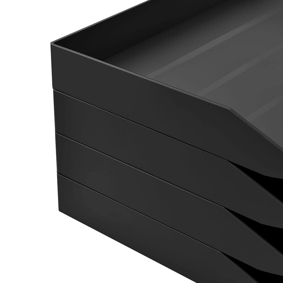 Acrimet 4 Tier Paper Organizer Letter Tray – Plastic Stackable Desk File Organizer, Side Load Paper Sorter for Letter/A4 Office File Folder Holder – Black