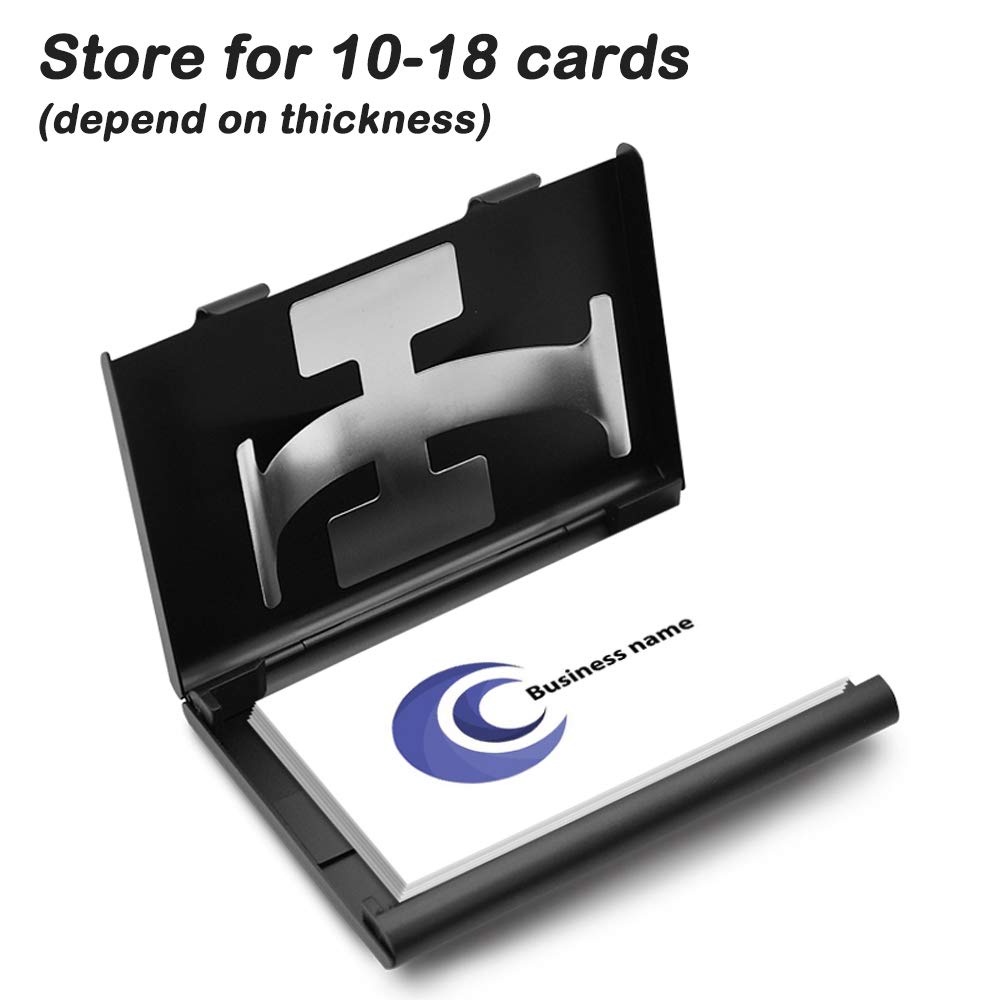 SENHAI 2 Pcs Business Card Holders, Professional Thumb-Drive Slide Out Business Card Case and Stainless Steel ID Name Wallet Credit Card Holder for Men and Women - Black