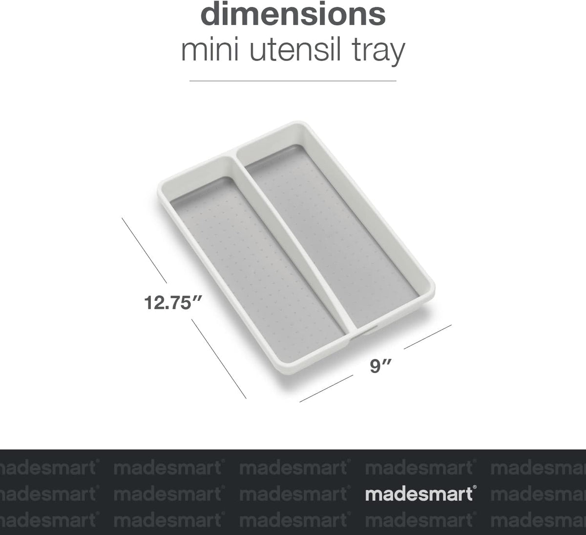 madesmart Small Utensil Tray, Multi Purpose Storage Organizer, Deep Storage for Ladles, Whisks & Serving Tools, Non Slip Lining, for Drawers & Home Organization, White
