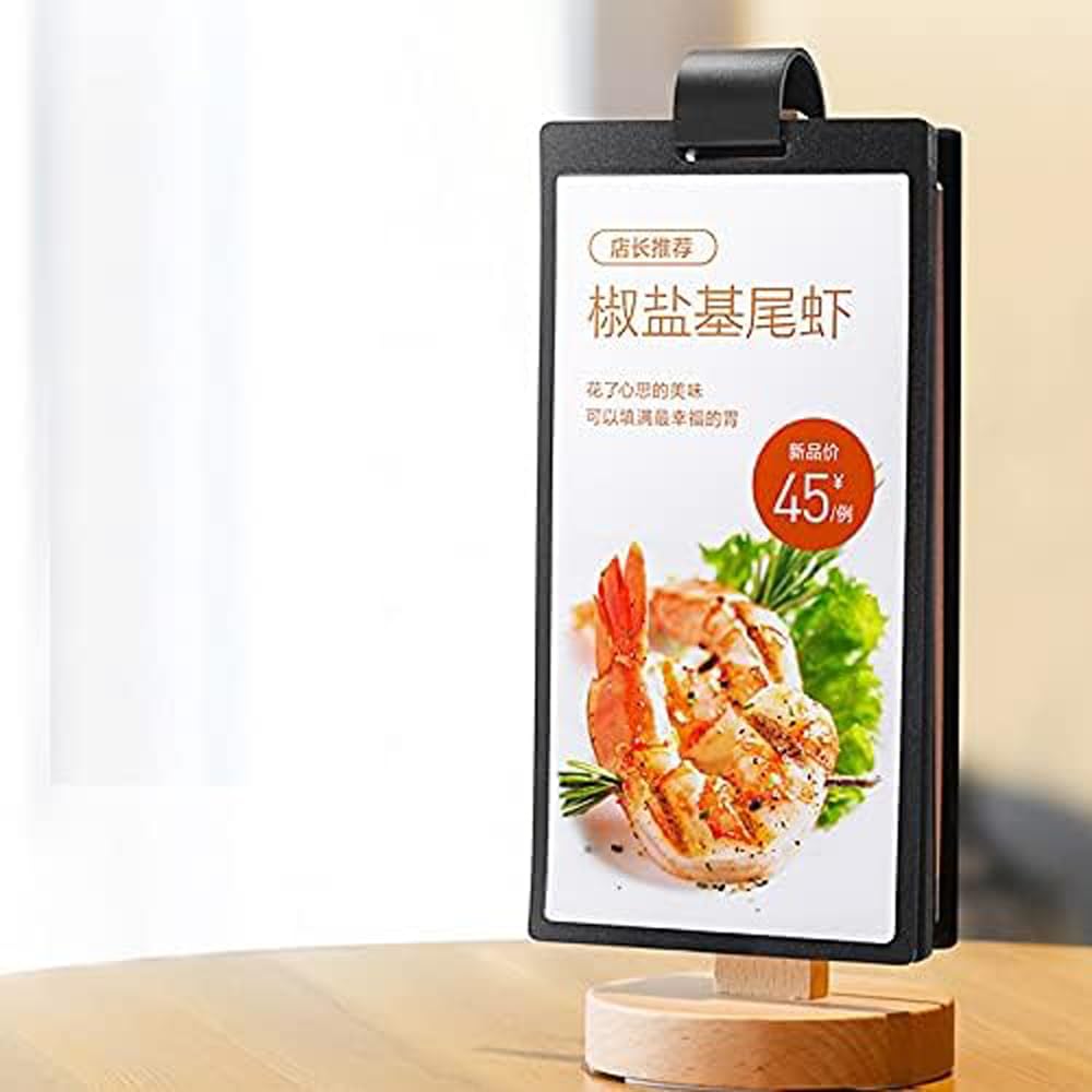 ECKEK Acrylic Sign Holder Multi-Page flip Sign Holder Menu Displays Double Sided 5 Pages-10 Sides, Wood Base Table Top Sign Stand (100*200mm/3.94×7.87 inches)