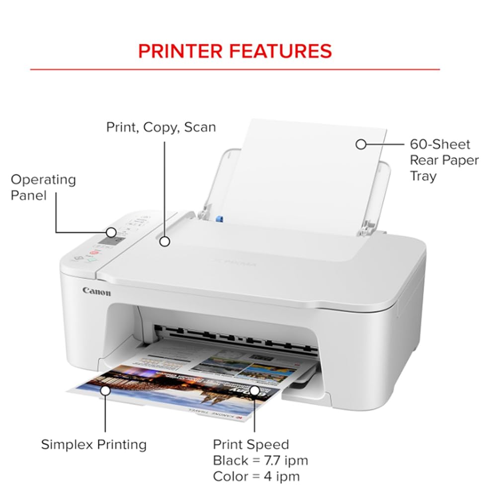 Canon PIXMA TS3720 Wireless All-in-One Printer with Auto Document Feeder, Mobile Printing, Copy, Fax and Scanner White 6671C022 Bundle with Monoprice Printer Cable and Small Business Software Kit