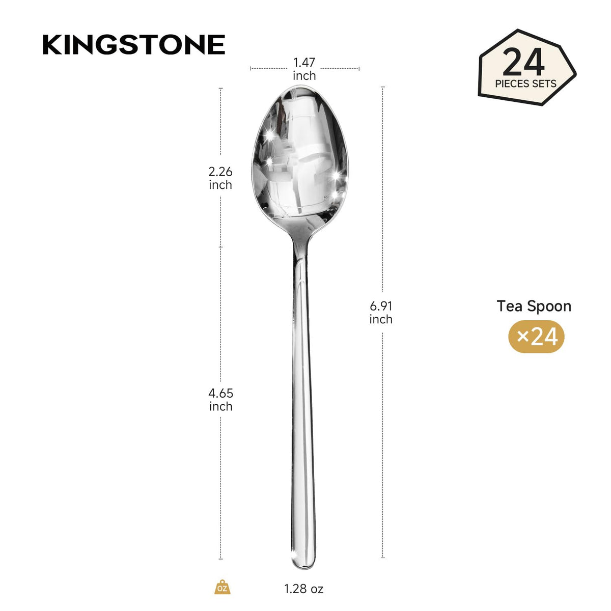 KINGSTONE 6.9-Inch Teaspoons, 24-Piece 18/10 Stainless Steel Tea Spoons, Mirror Finish Small Dessert Spoons, Dishwasher Safe for Home and Restaurant