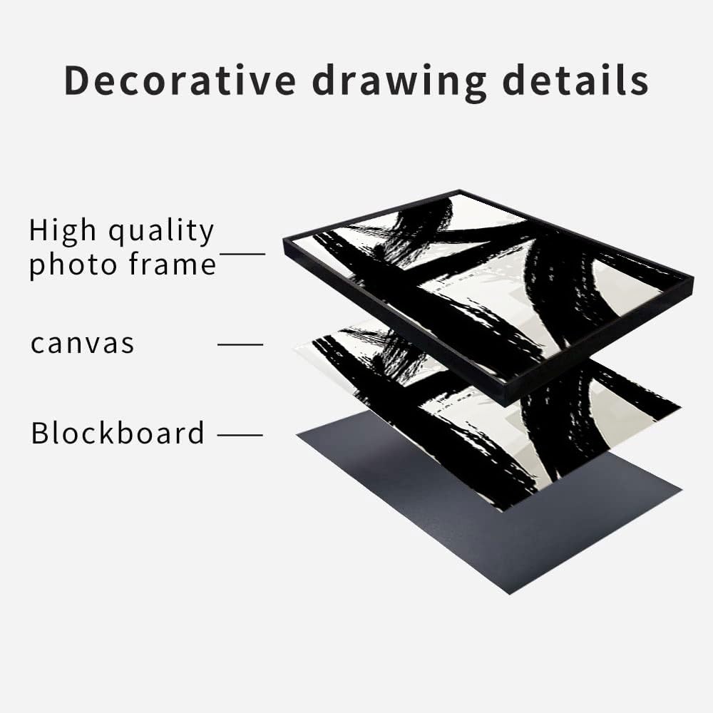 Set of 2 Framed Black and White Brush Stroke Canvas Wall Art Modern Abstract Minimalist Ink Line Painting Retro Mid-Century Geometric Poster Prints for Office Home Decor (12inx16in Framed)