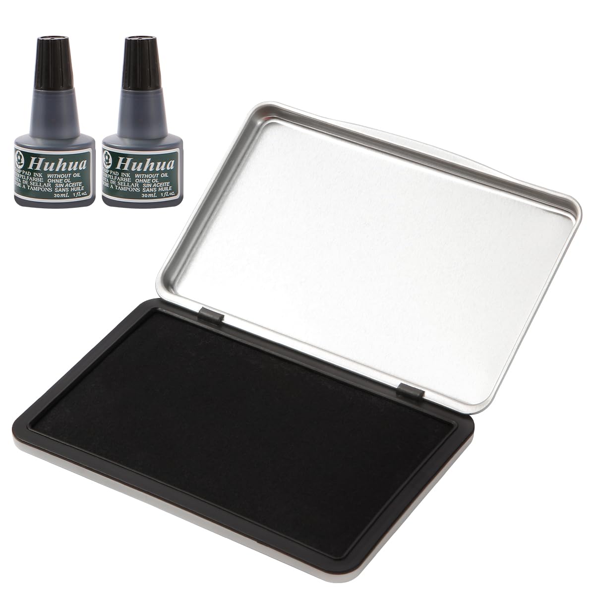 Melispapa Large Black Stamp Ink Pad Set - 1 Black Stamp Pad & 2 Black Ink-Refills (2 oz), 6.2" x 3.9" Large Ink Pad for Rubber Stamps, Non-Toxic, Washable, Waterproof & Permanent