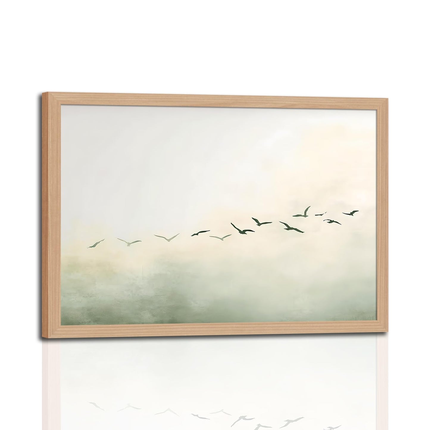 skysoon Minimalist Bird Wall Art, Abstract Fog Landscape Canvas Print, Neutral Japandi Nordic Artwork, Modern Calm Wall Decor for Living Room Bedroom Office 12x16 Inch