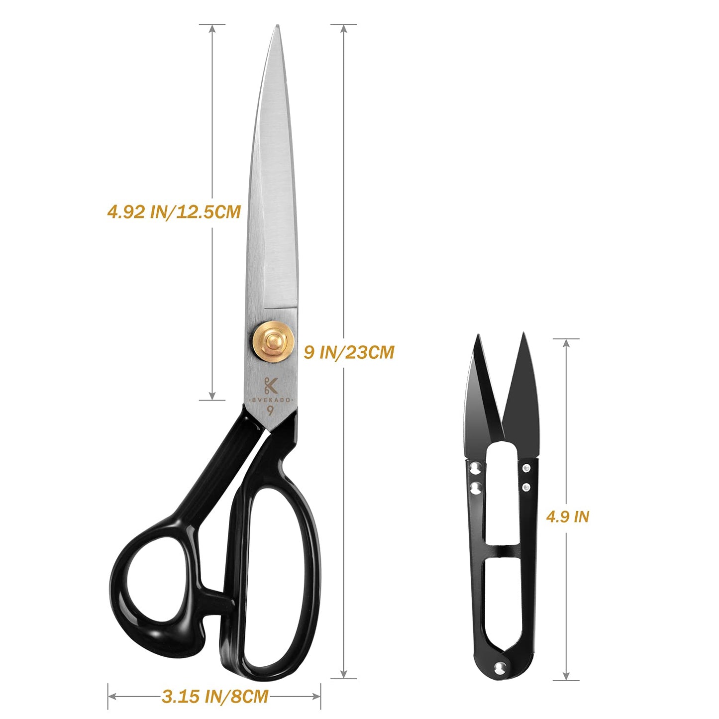 BVEKADO Sewing Scissors 9 Inch, Fabric Dressmaker Scissors Heavy Duty Shears for Tailors Dressmaking, Professional for Upholstery Crafting-Cutting Fabric Leather Paper(High-carbon Steel) White