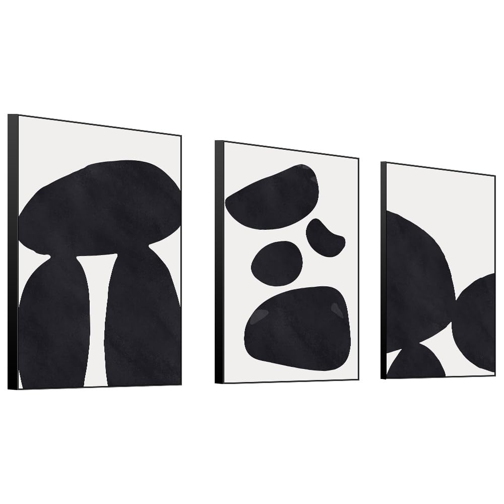 Abstract Wall Art Prints, Framed Wall Art for Living Room, Bedroom, Dining Room, Nursery, Office, Kitchen, Bathroom (Black, 16"X 24" X 3 panel)